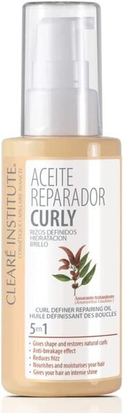 Aceite reparador Curly de Clearé Institute para proteger puntas abiertas en cabello rizado, producto sin siliconas apto para el método Curly