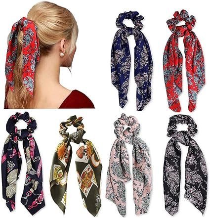 Scrunchies de chiffon floral con lazo, ideales para rizos delicados