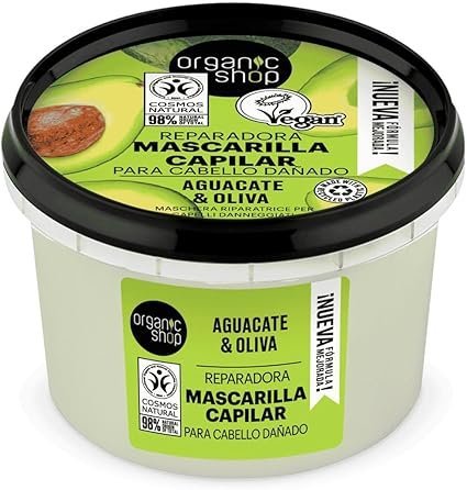 Organic Shop mascarilla capilar con aguacate y miel, hidratante nutritiva apta para el método Curly, ideal para rizos secos o porosos