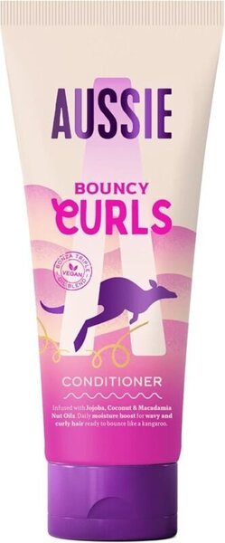 Acondicionador Aussie Bouncy Curls 200 ml con aceite de coco y macadamia, define rizos sin apelmazar, apto método Curly
