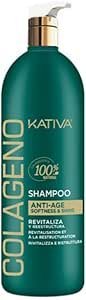 Kativa champú con colágeno antiedad, limpieza sin sulfatos ni sal, fortalece ondas y aporta elasticidad, apto método Curly
