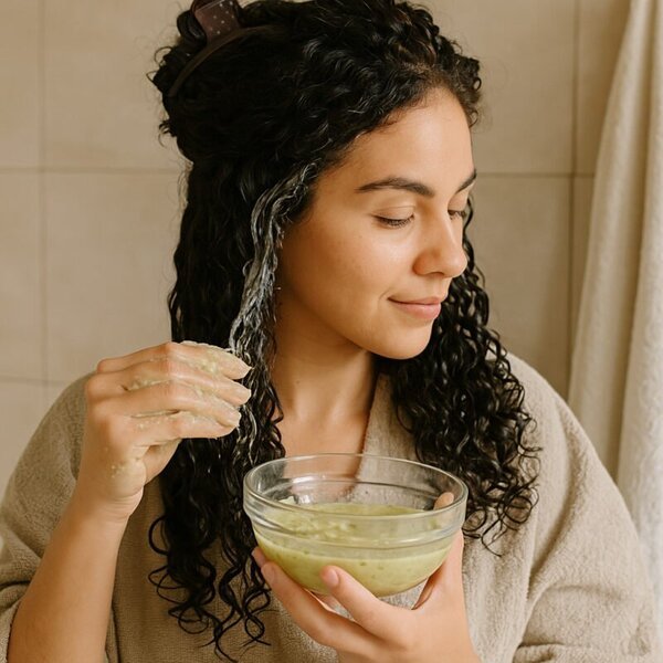 imagen generada por ia de mujer aplicando tratamiento intensivo con mascarilla casera