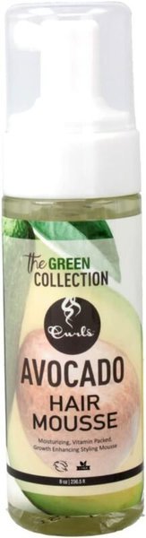 Curls Green Collection Avocado Hair Mousse, espuma ligera con aguacate para rizos tipo 2B a 3A.