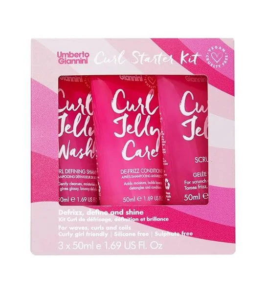 Umberto Giannini Curl Jelly Starter Kit, pack de tres envases pequeños apto para el método Curly, ideal para rizos definidos y brillantes.