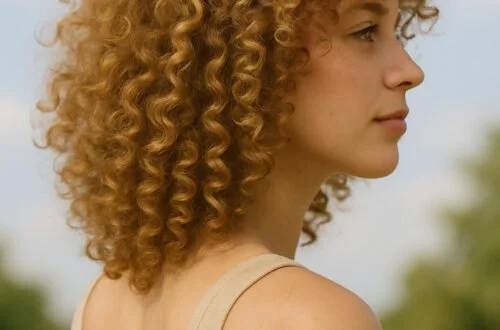 imagen generada por IA mujer con cloud curls en casa, rizos sueltos con volumen y textura esponjosa, fondo natural y luz suave
