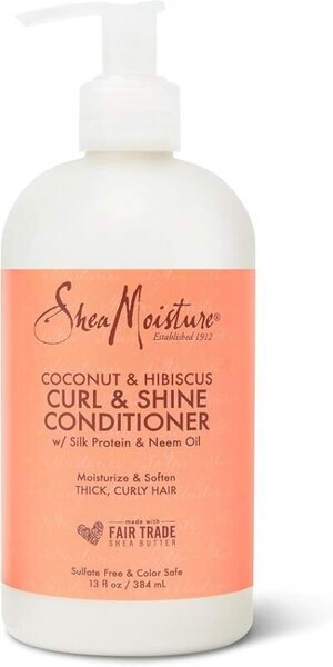 Shea Moisture Coconut & Hibiscus Curl & Shine Conditioner, acondicionador sin siliconas apto método Curly