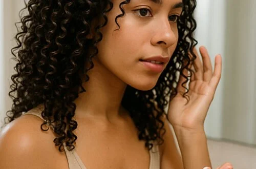 imagen generada por IA de mujer aplicando rutina cabello 3C Curly con rizos definidos y volumen natural