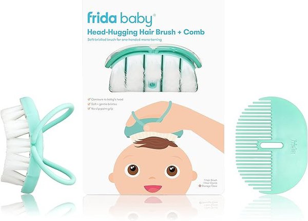 Cepillo Frida Baby para desenredar rizos en niños pequeños, con púas suaves y diseño ergonómico